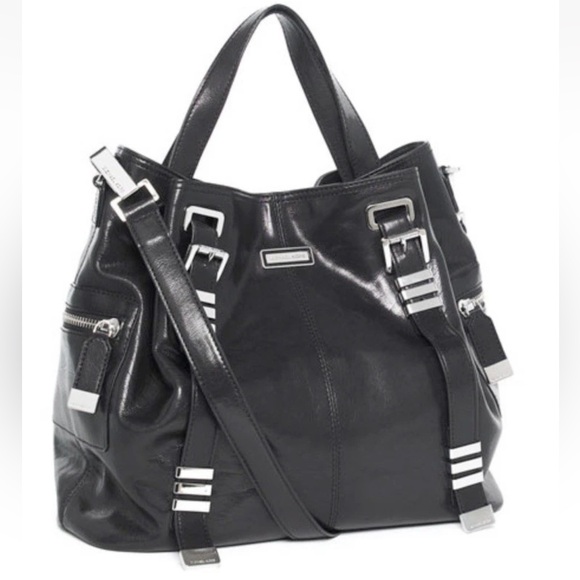 Michael Kors Darrington Large Black Crackled Leather Shoulder Bag Satchel Purse - Picture 1 of 15